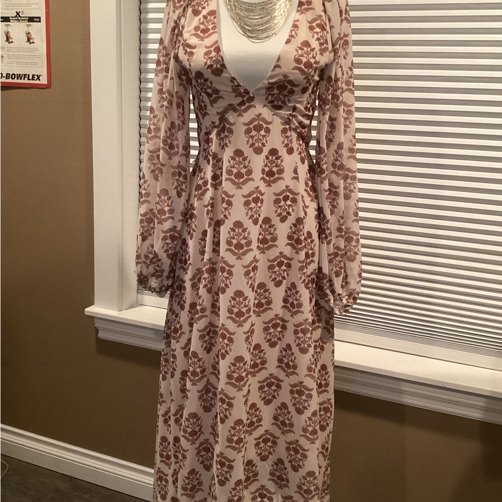 Joyfolie Pink Long Sleeve V-Neck Sundress
